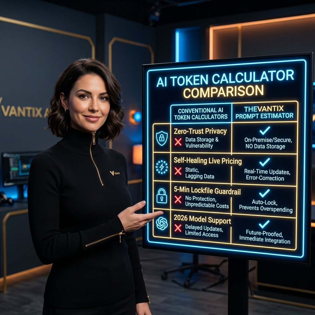 Elena presenting AI Token Calculator Comparison Matrix